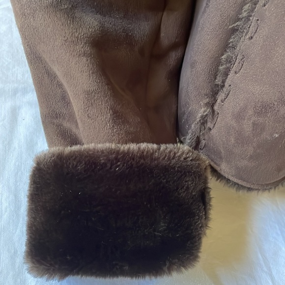 Pristine USA faux fur lined Suede Sherpa brown jacket size L - Picture 6 of 13